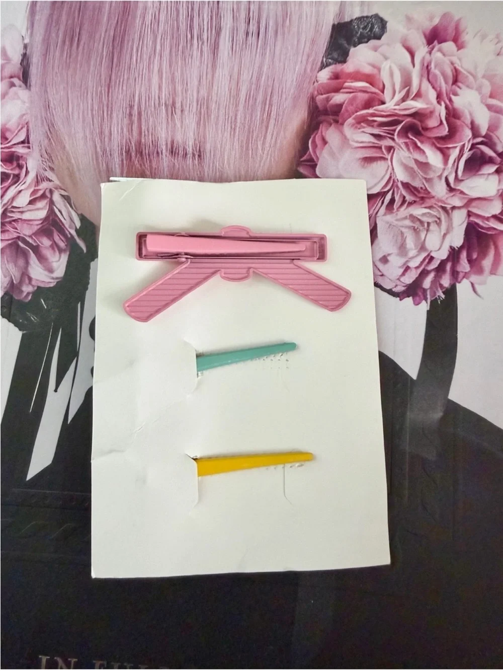 Dior Ribbon Hair Clips in Pink, Teal, Yellow